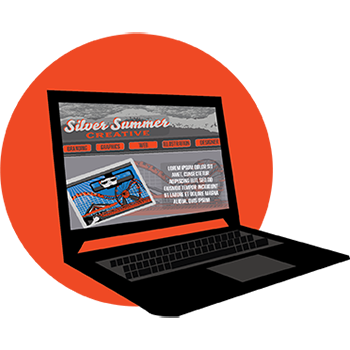 illustration of laptop with website design by Jen Strum, Silver Summer Creative