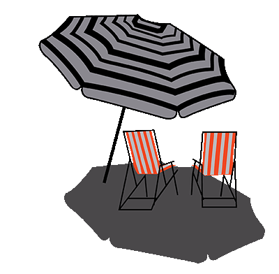 illustration of beach umbrella and chairs by Jen Strum, Silver Summer Creative